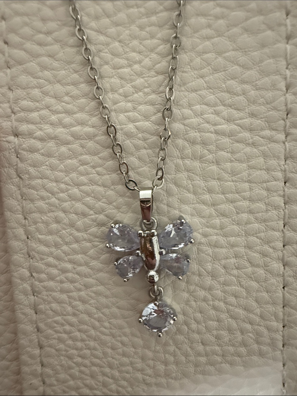 Silver Butterfly Pendant Necklace with Light Purple Stones